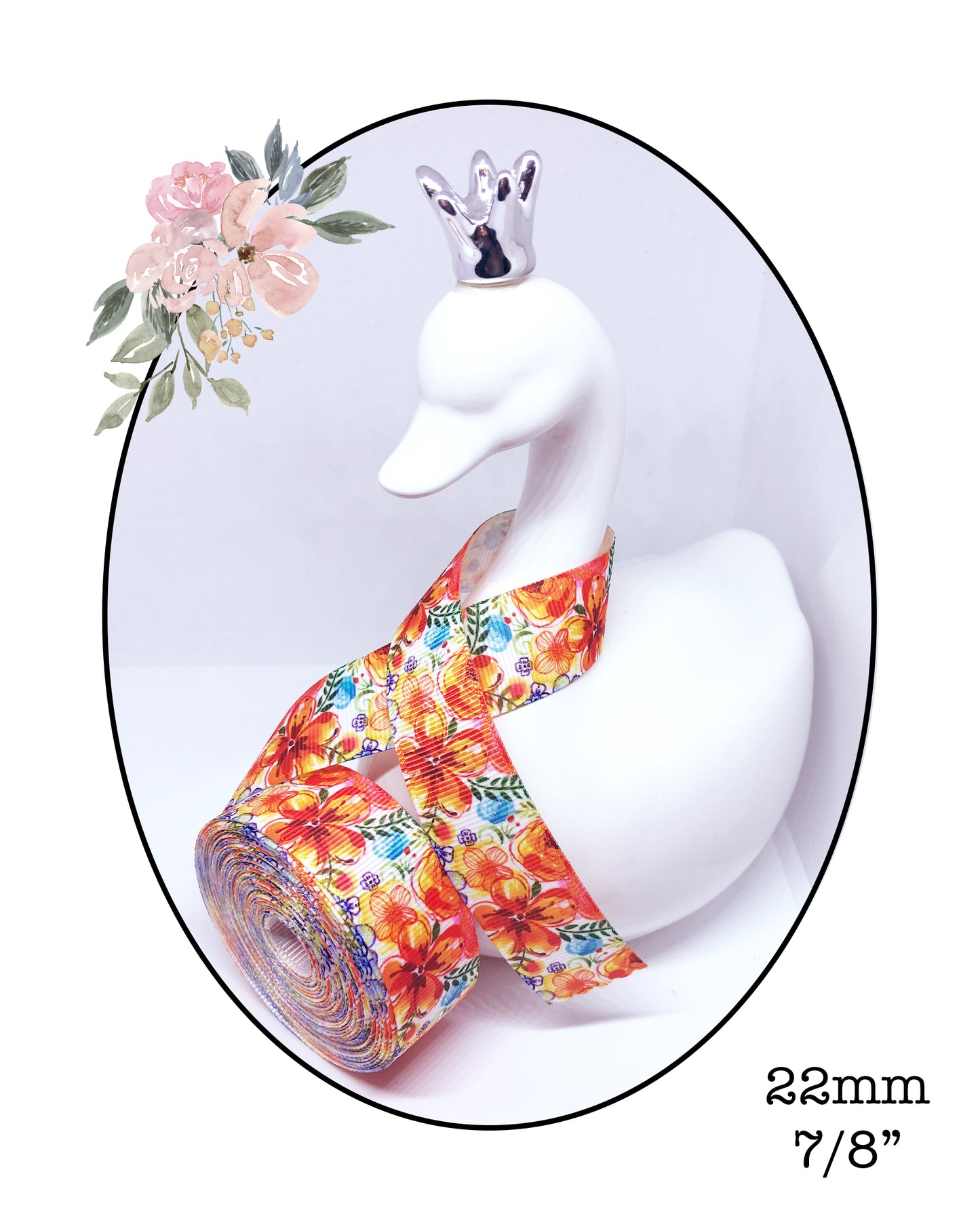 Orange Tropical Floral Grosgrain Ribbon ~ 22m ~ 7/8"