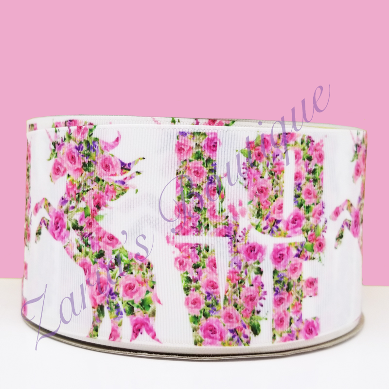 SALE 2 yards ~ Floral Unicorn Grosgrain Ribbon | 2" ~ 50mm