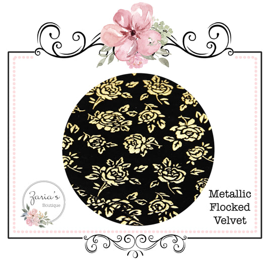 Metallic Gold Rose on Black Flocked Velvet LAST SHEETS!