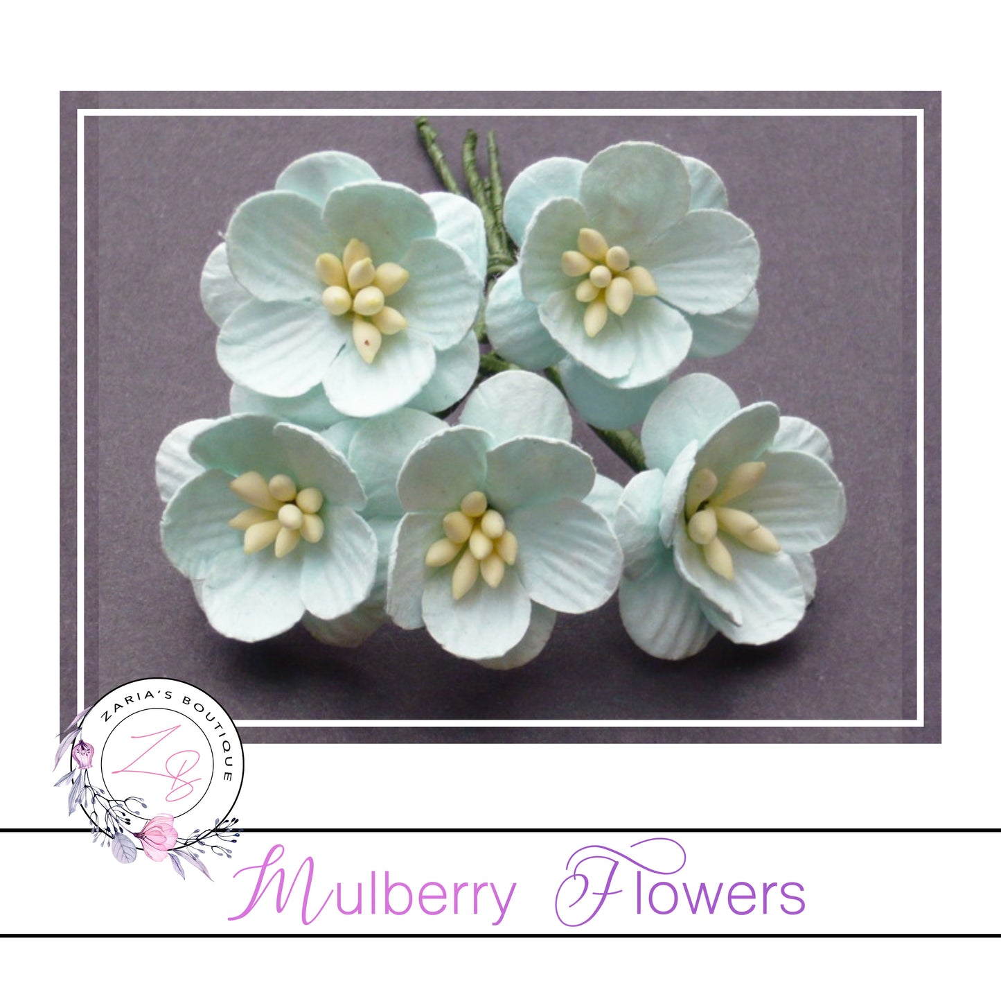 Mulberry Paper Cherry Blossoms ~ Green ~ 5 pieces