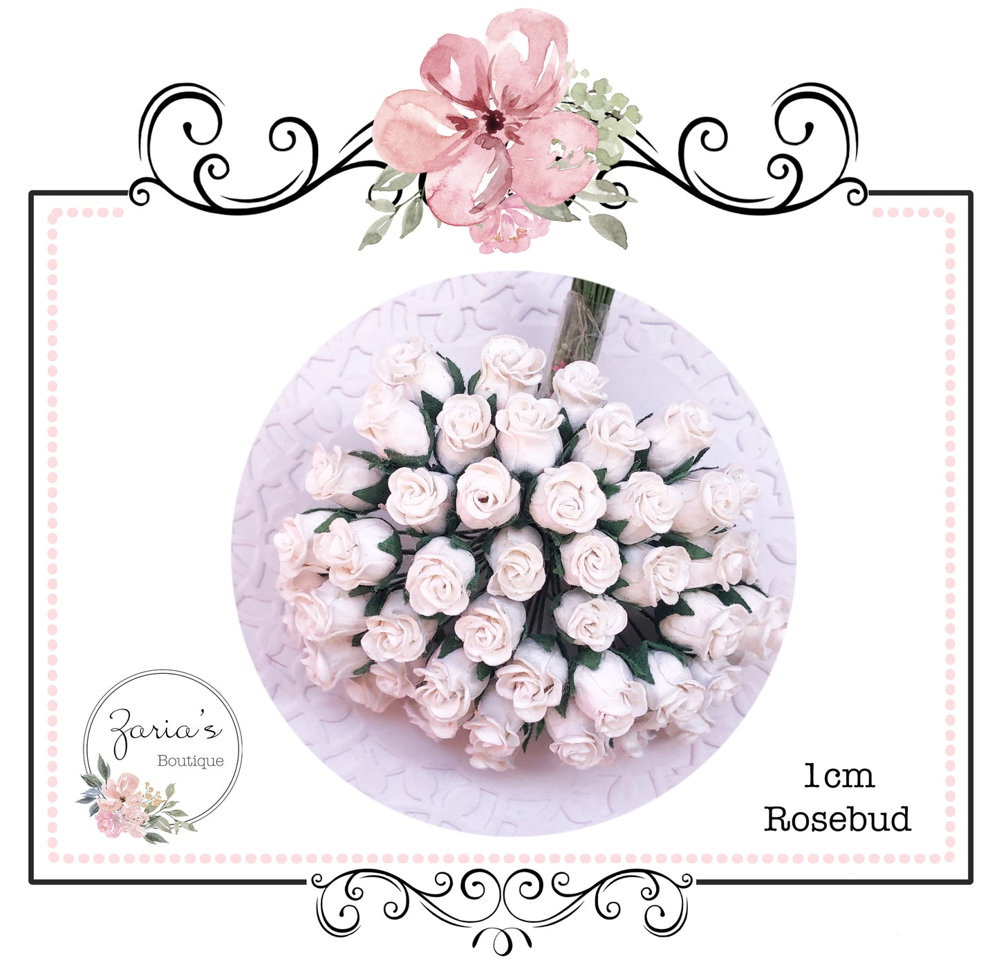 Mulberry Paper Flower ~ White Hip Rosebud ~ 0.8mm-10mm x 5