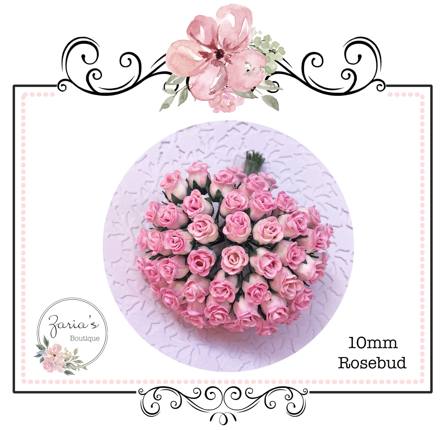 Mulberry Paper Flower ~ Two-tone Pink Hip Rosebud ~ 0.8mm-10mm x 5