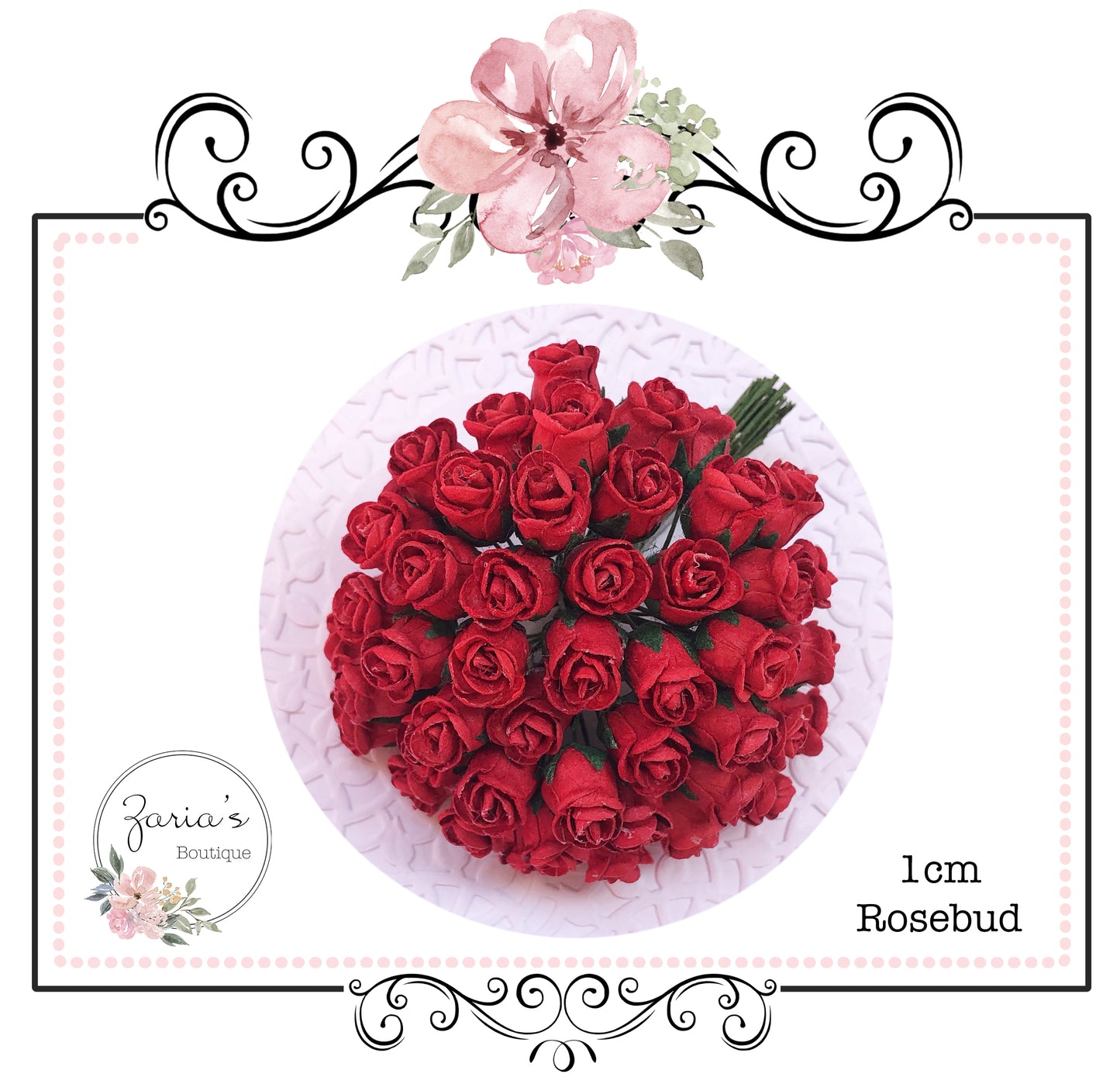 Mulberry Paper Flower ~ Red Hip Rosebud ~ 0.8mm-10mm x 5