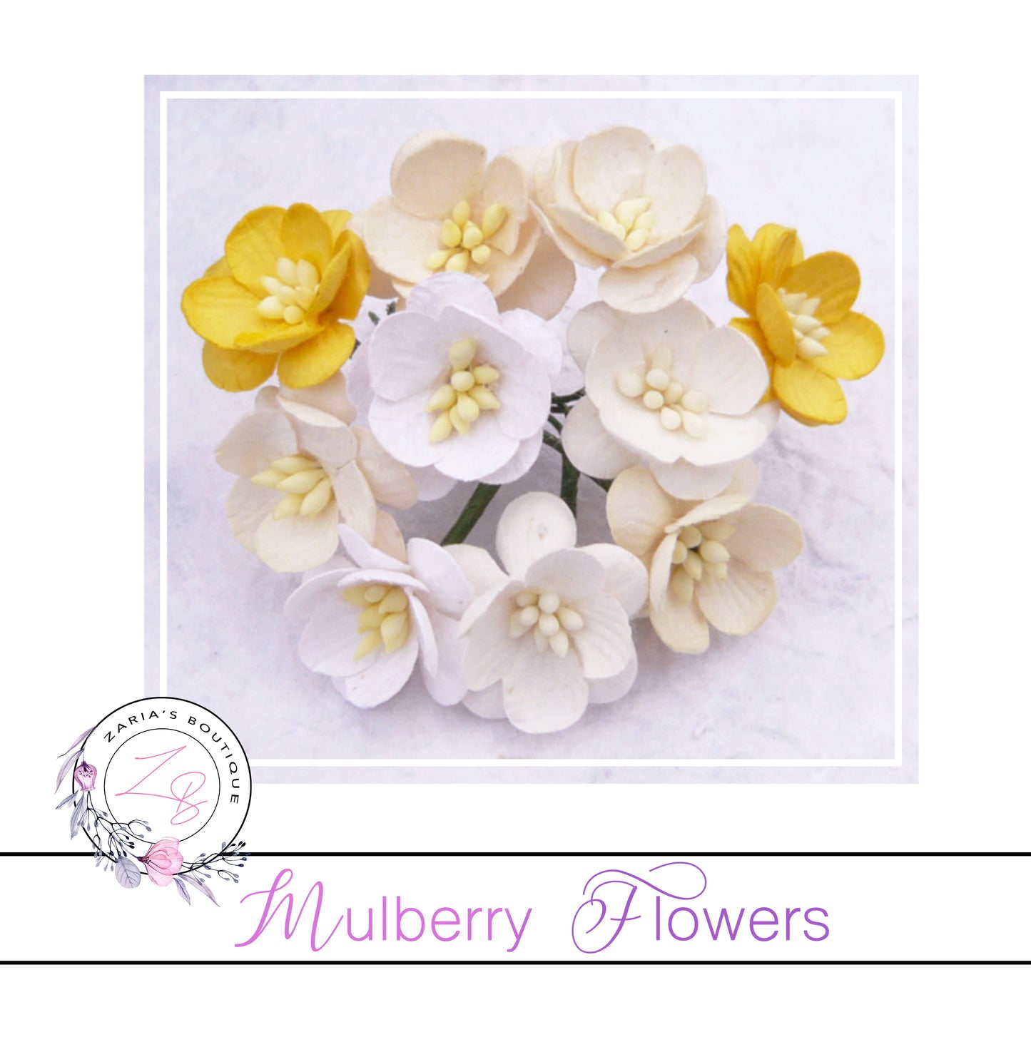 Mulberry Paper Cherry Blossoms ~ White/Cream Mix ~ 5 pieces