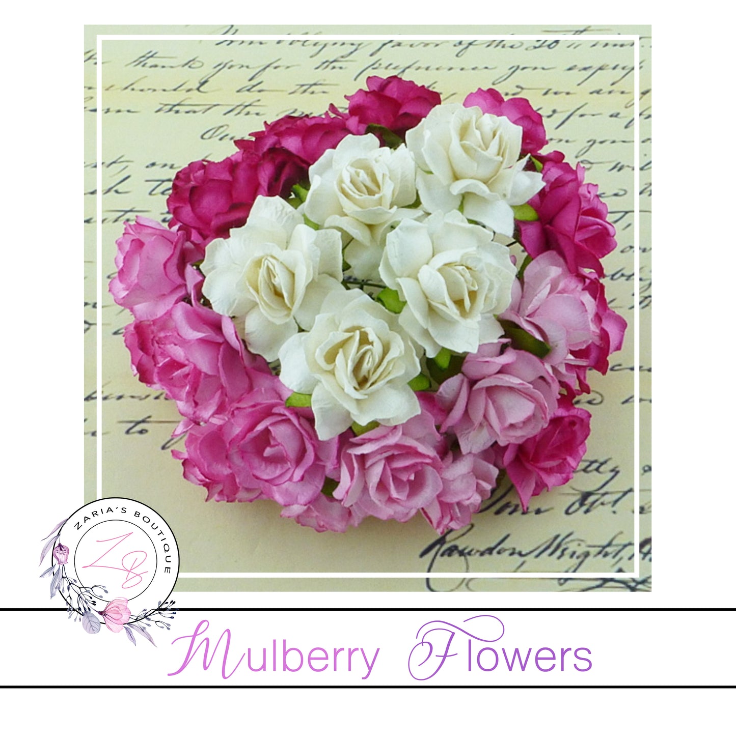 Mulberry Paper Flowers ~ Wild Rose ~ 30mm ~ Pink/White Mix