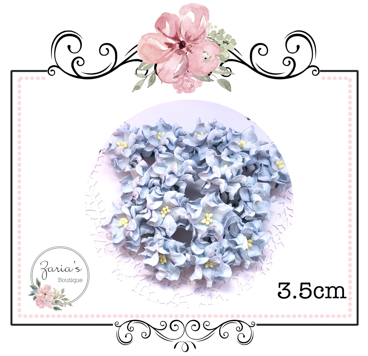 Mulberry Paper Flower ~ Gardenia ~ Baby Blue ~ 35mm ~ 3.5cm x 5