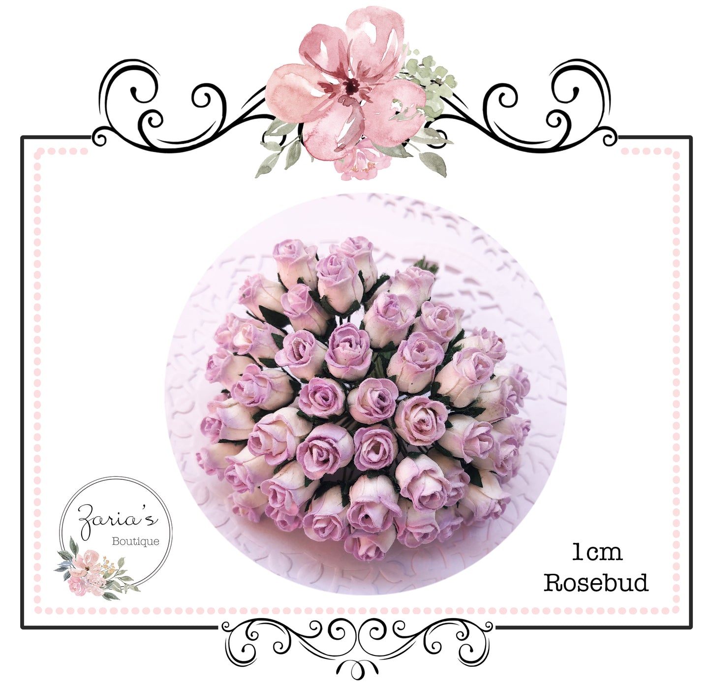 Mulberry Paper Flower ~ Two-tone Lilac Hip Rosebud ~ 0.8mm-10mm x 5