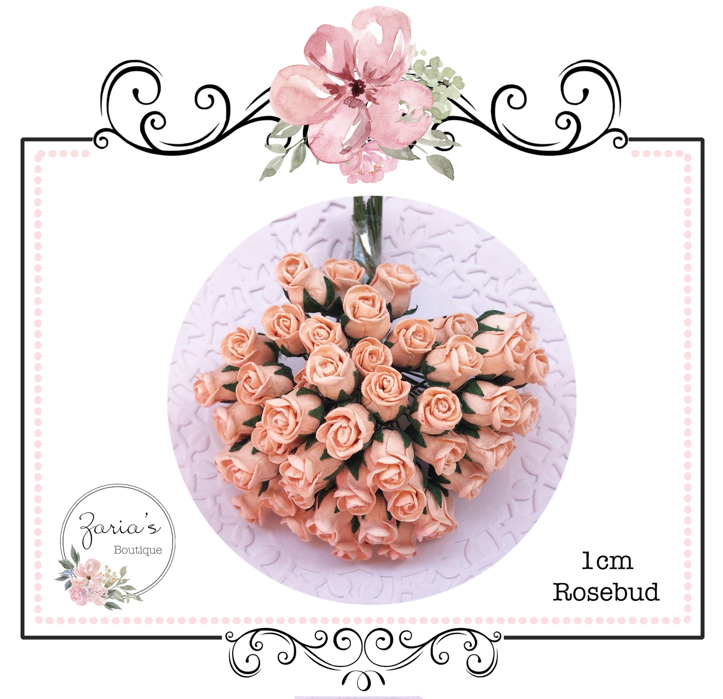 Mulberry Paper Flower ~ Peach Hip Rosebud ~ 0.8mm-10mm x 5