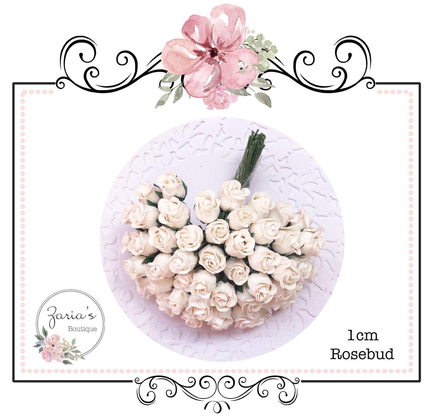 Mulberry Paper Flower ~ Ivory Hip Rosebud ~ 0.8mm-10mm x 5