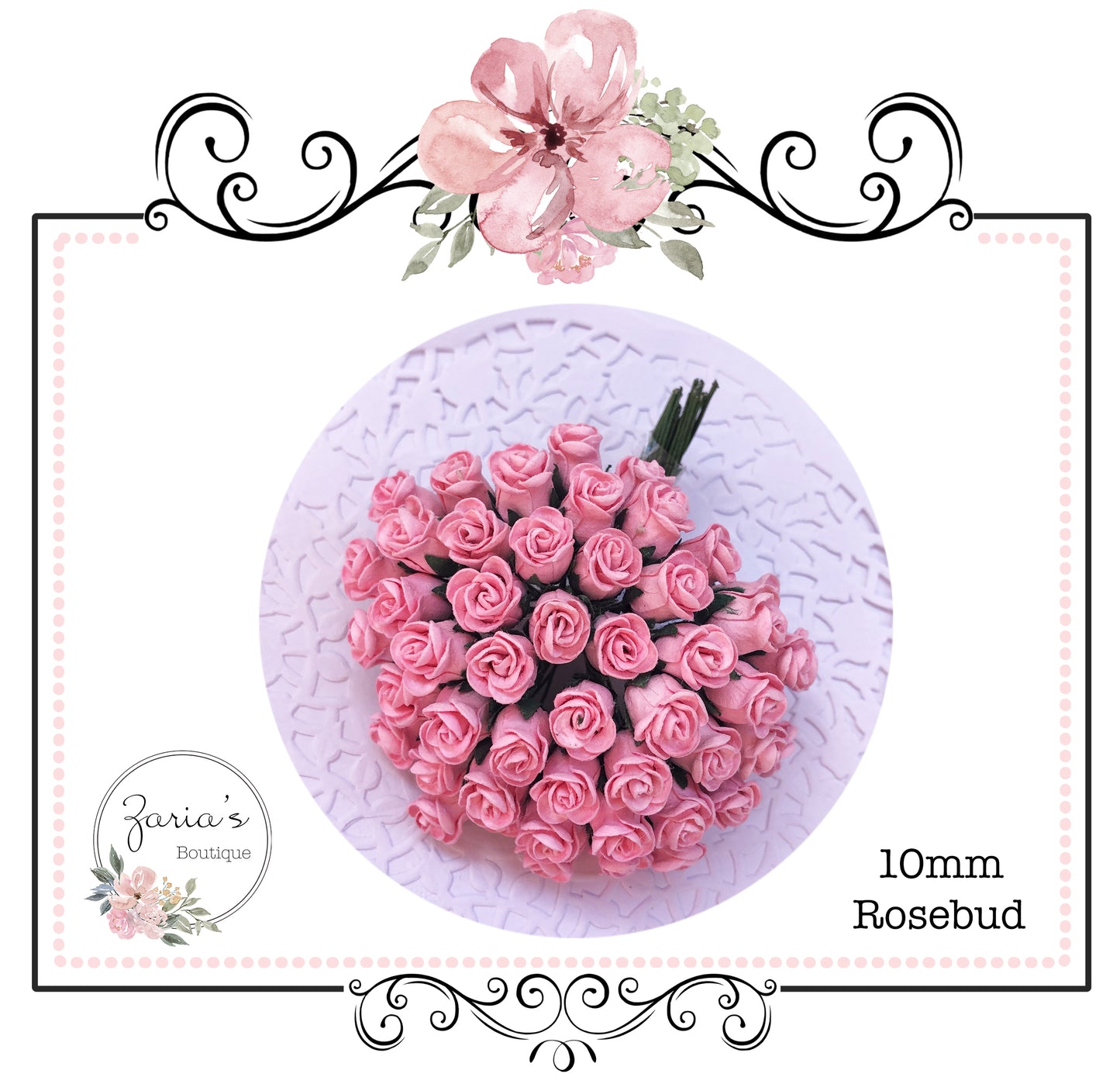 Mulberry Paper Flower ~ Pink Hip Rosebud ~ 0.8mm-1mm x 5