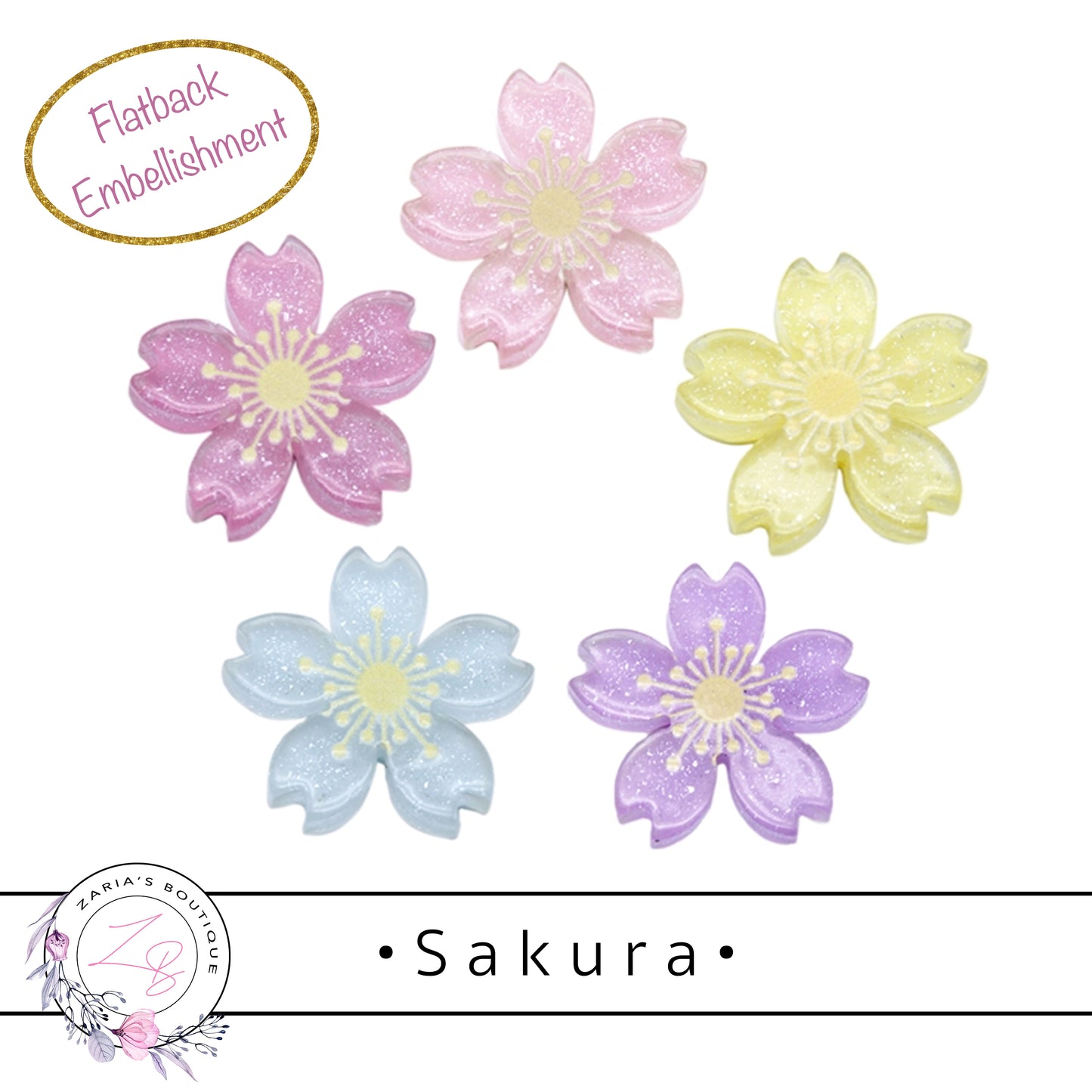 • Sakura • Flatback Resin Embellishment Bow Centres • 5 Colours 2 pieces