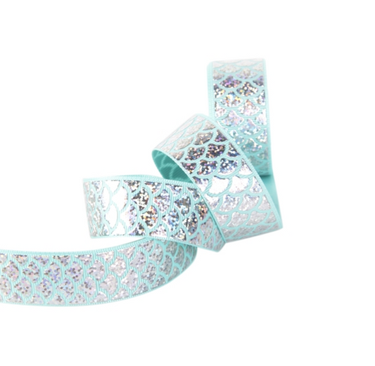 Mermaid Tail/Fish Scale Hologram Foil Grosgrain Ribbon ~ 1" ~ 25mm