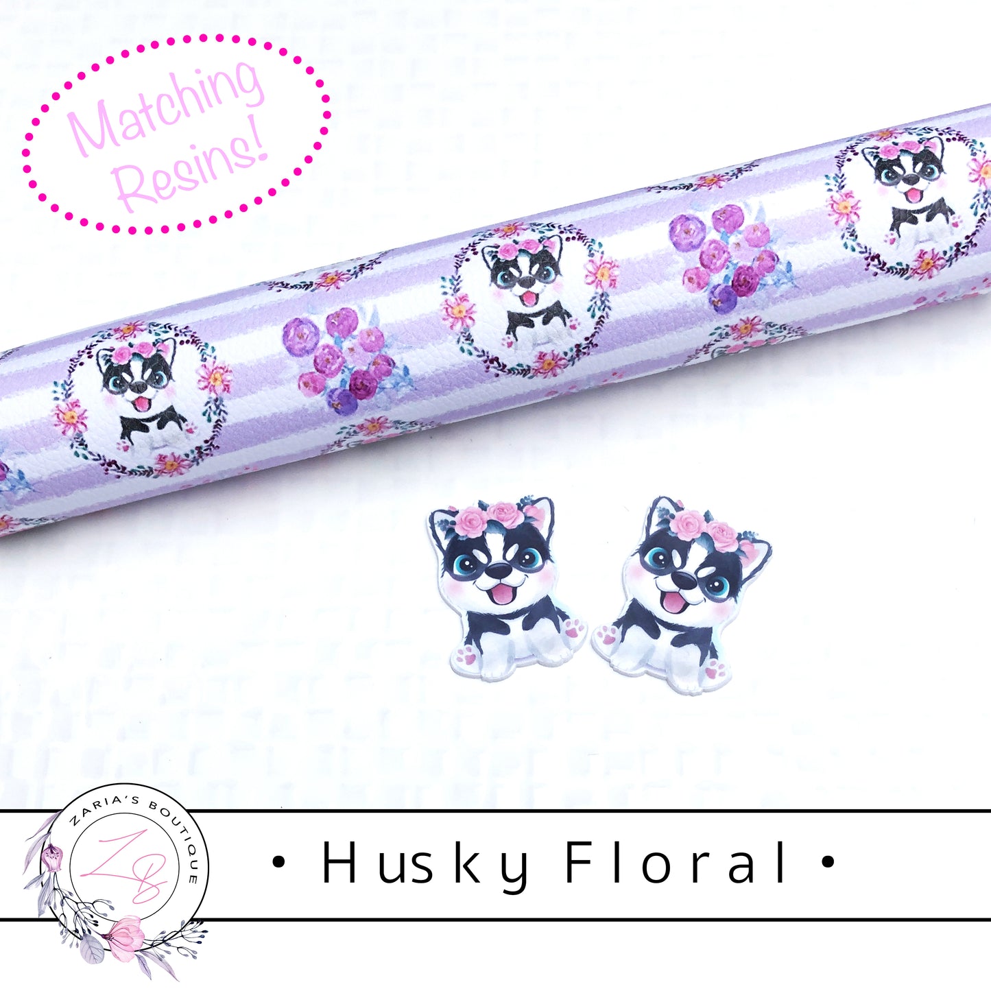 • Floral Husky • Vegan Luxe Grain Faux Leather Dog Print