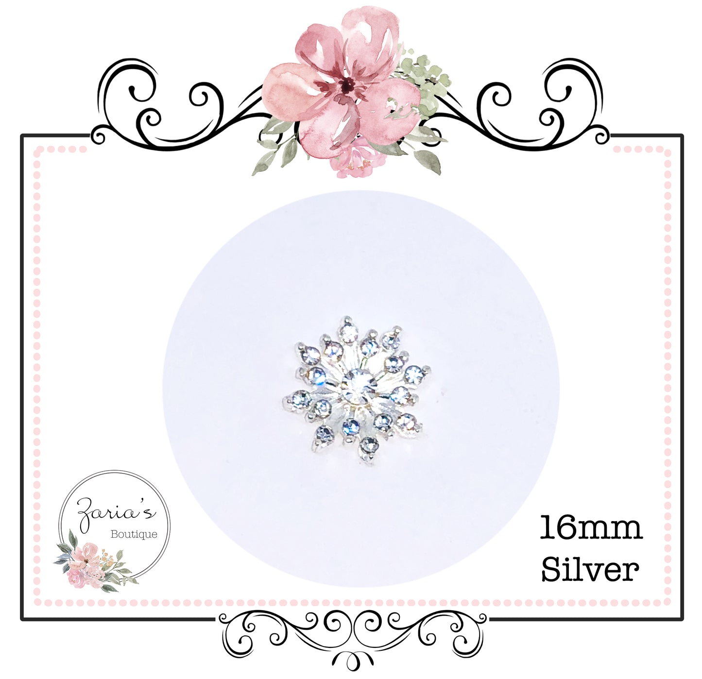 Silver Crystal Embellishments ~ High Quality Metal Flat Back ~ 16mm
