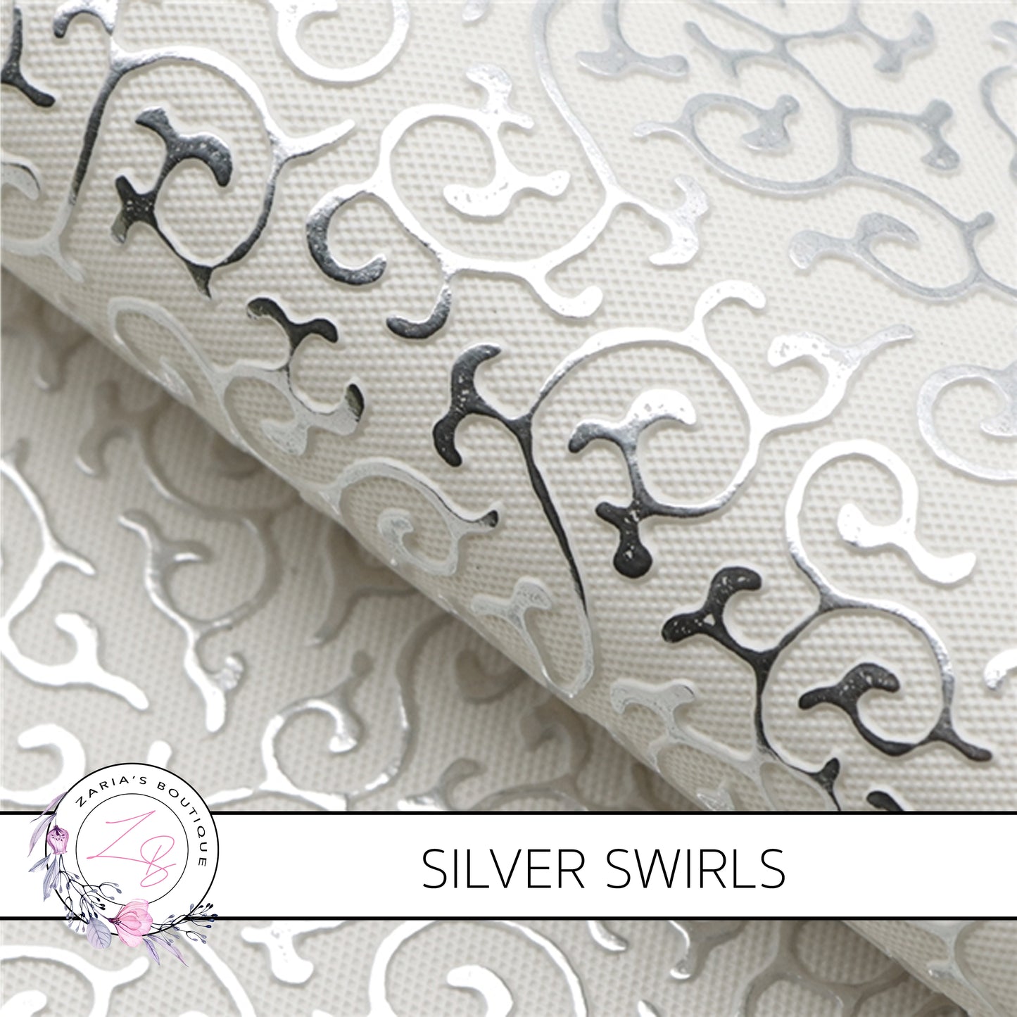 Silver Swirls ~ Textured & Embossed Faux Leather ~ 0.74mm