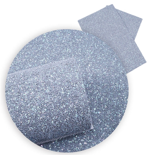 Silvery Grey AB Sparkle ~ Chunky Glitter Faux Leather Fabric Sheets