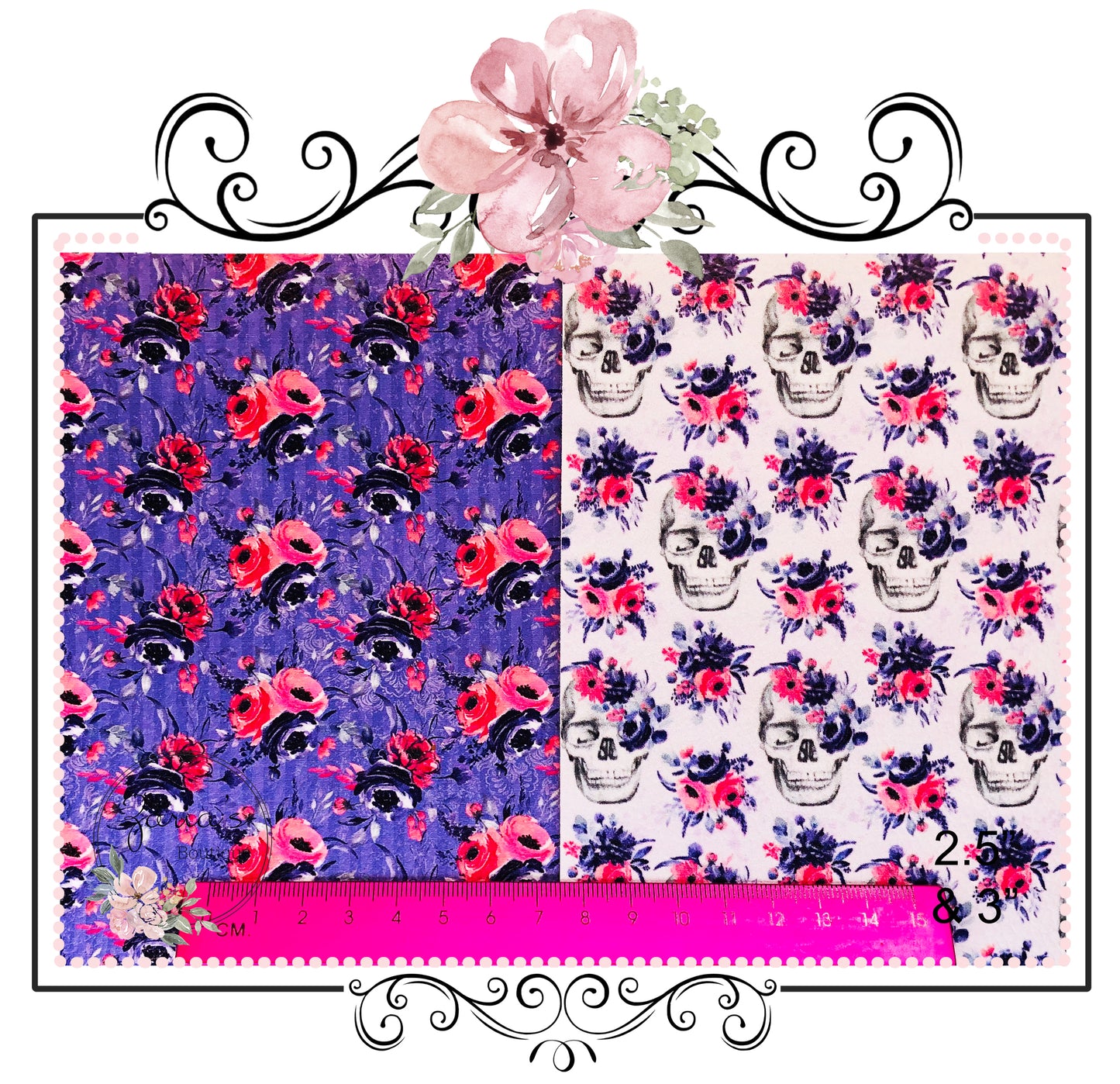 Pink Purple Floral ~ Custom Luxe Grain Faux Leather ~ 0.90mm