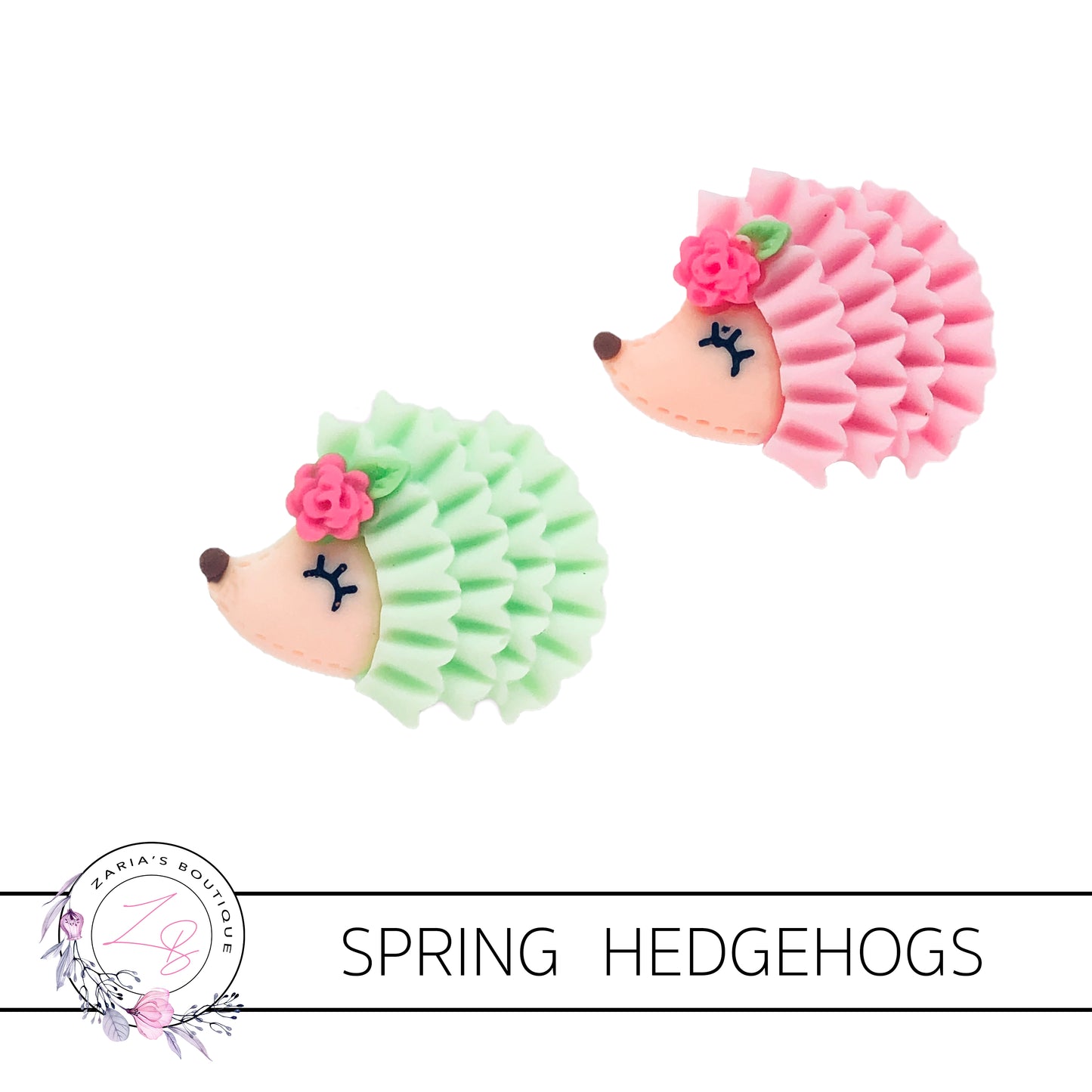 Spring Hedgehogs ~ Flatback Bow Embellishments ~ Pink or Green ~ 2 pieces