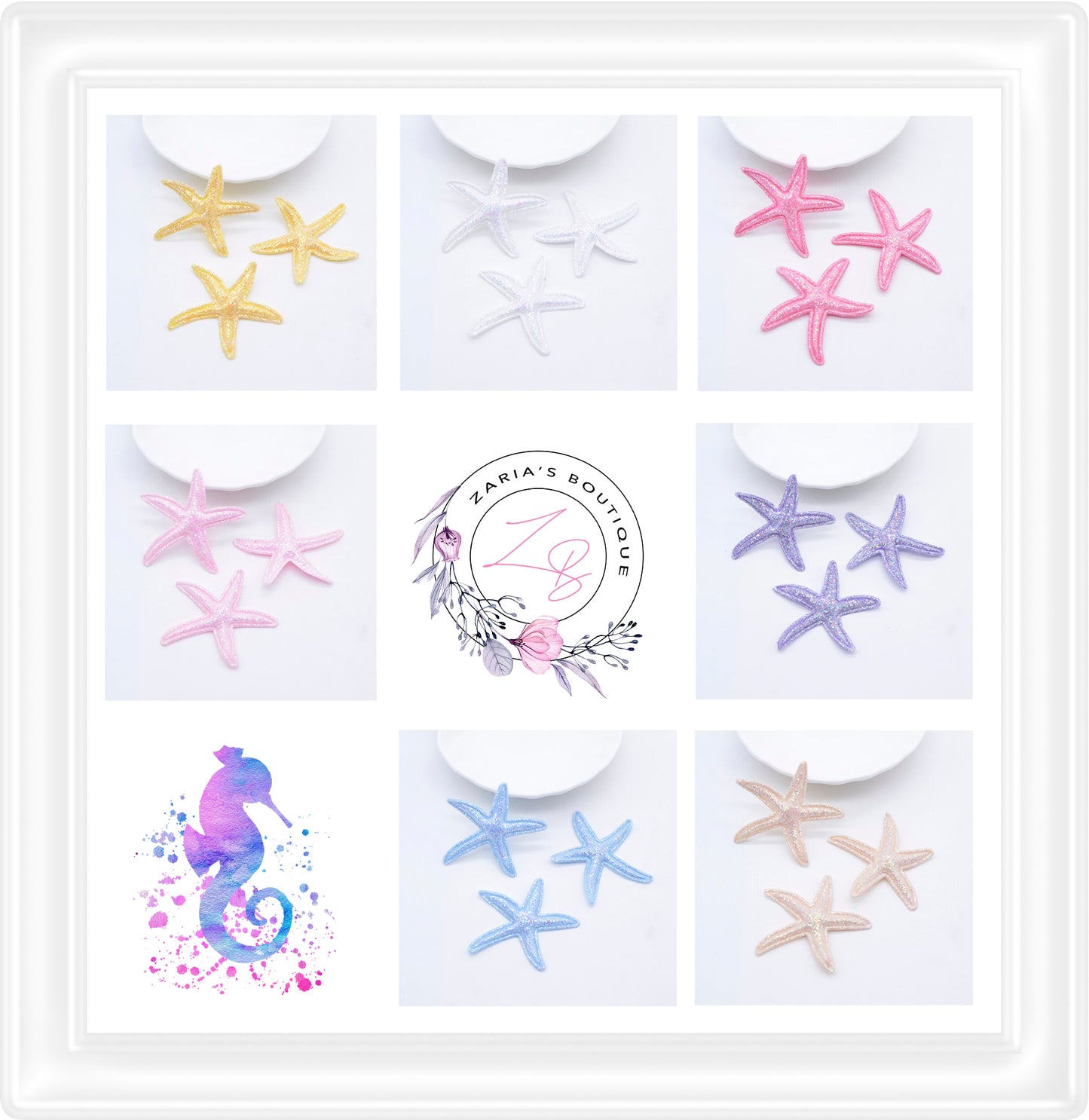 • Glitter Starfish • Bow & Mermaid Tiara Embellishments • 7 Colours •