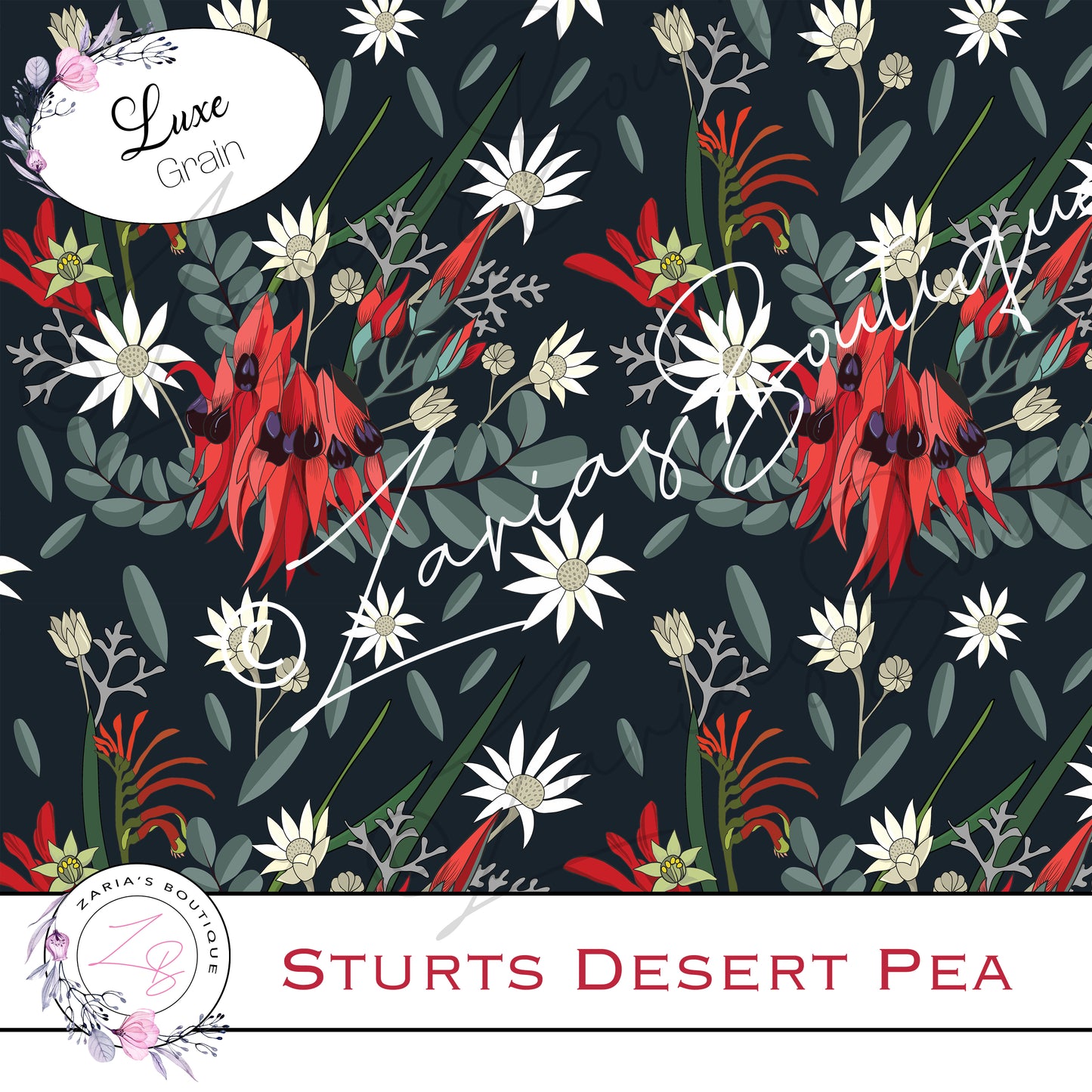 ⋅ Australian Flora ⋅ Sturts Desert Pea⋅ Custom Luxe Vegan Faux Leather ⋅ Sheets or Rolls! ⋅