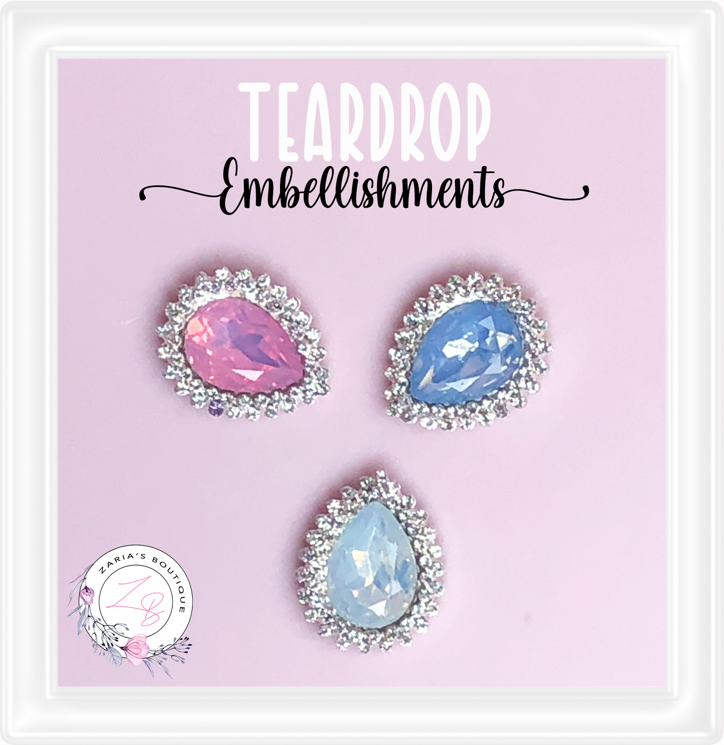 ⋅ Teardrop Rhinestone Embellishments ⋅ 3 Colours