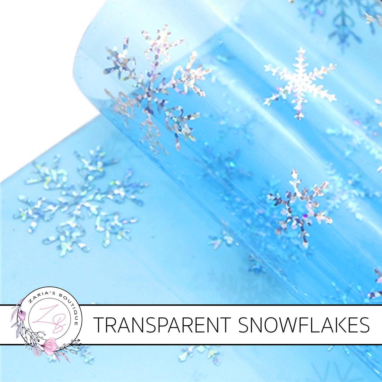 Transparent Hologram Snowflakes ~ Frozen Blue & Silver ~ Bow Making ~ Craft Fabric Sheets