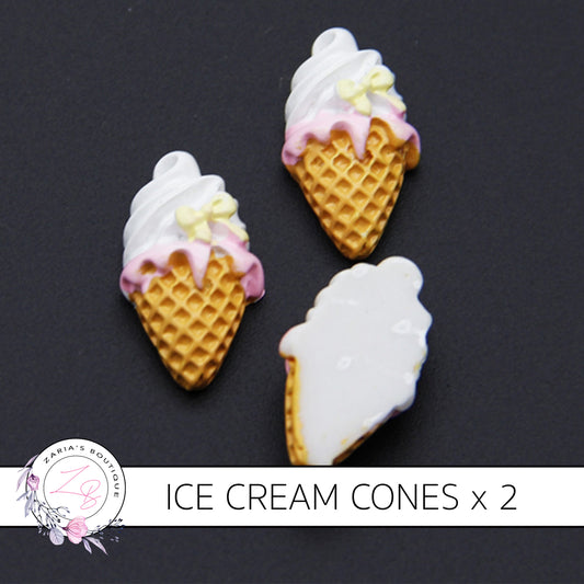 Strawberry OR Vanilla x 2 Pieces ~ Ice Cream Waffle Cone Resin Flat Back Embellishment ~