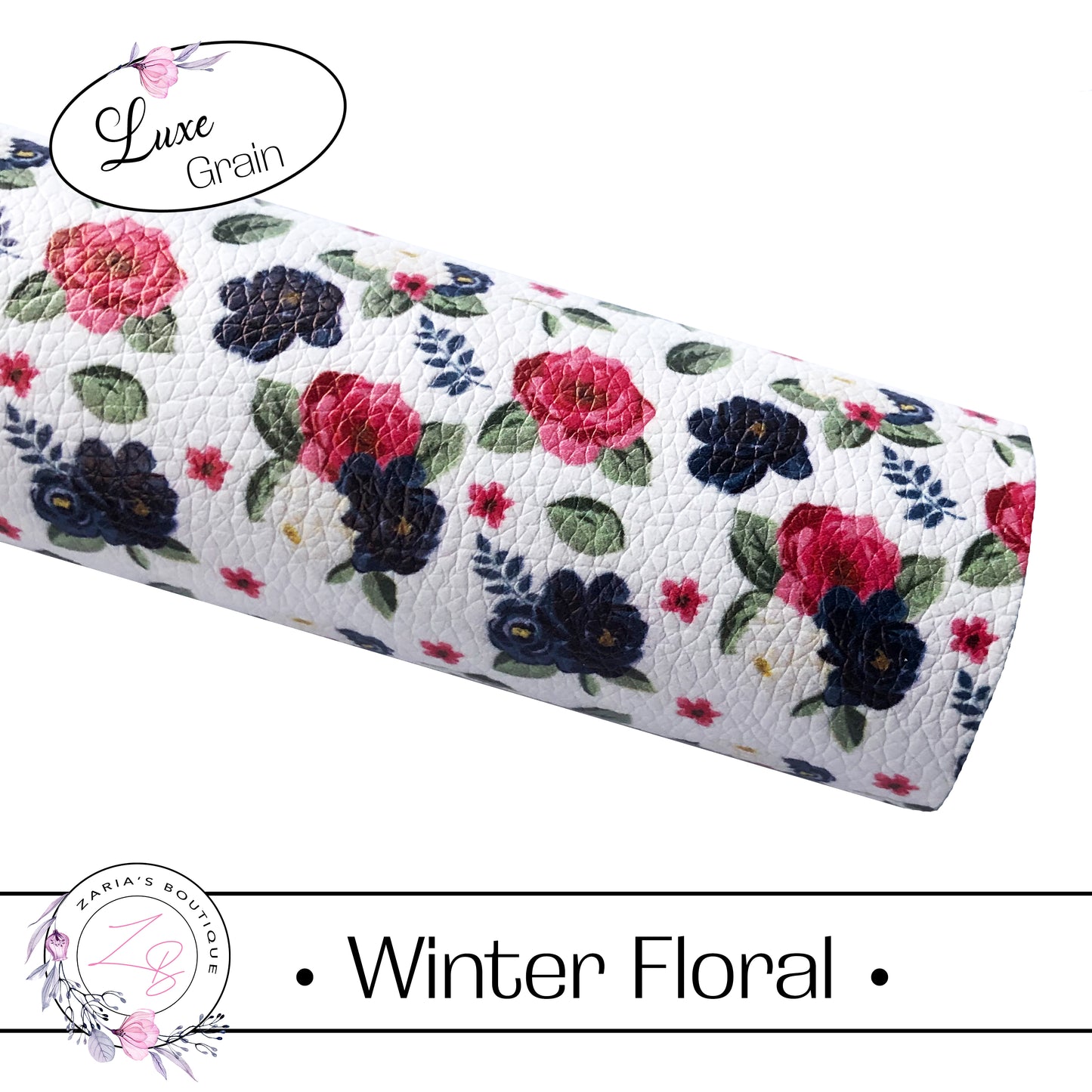 SALE ⋅ Winter Floral ⋅ Luxe Grain Faux Leather ~ 0.90mm