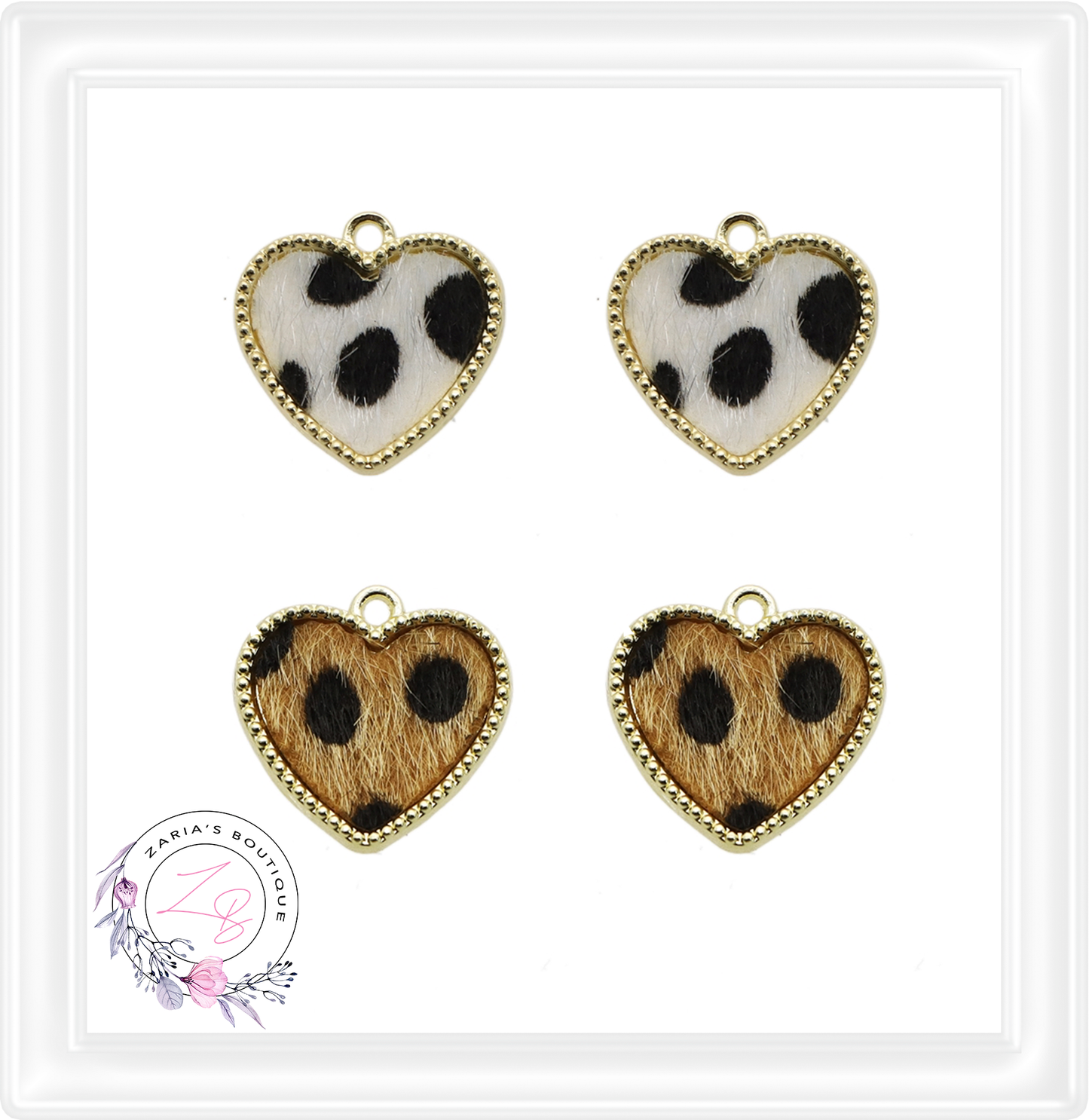 ⋅ Faux Fur Animal Hide Heart Charms ⋅ 2 Colours ⋅ Per Pair