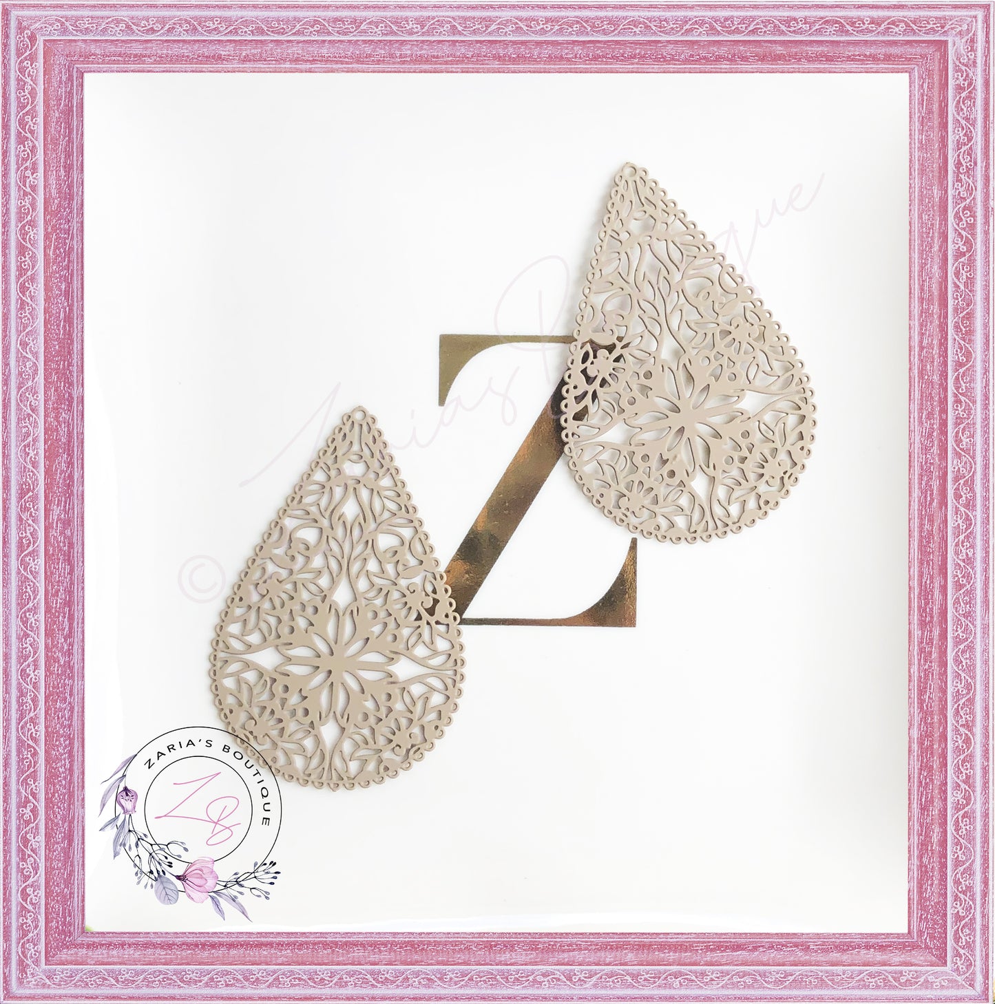 ⋅ Beige Teardrop Lace Earring Pendant Charms ⋅ Metal ⋅ 2 Pieces ⋅
