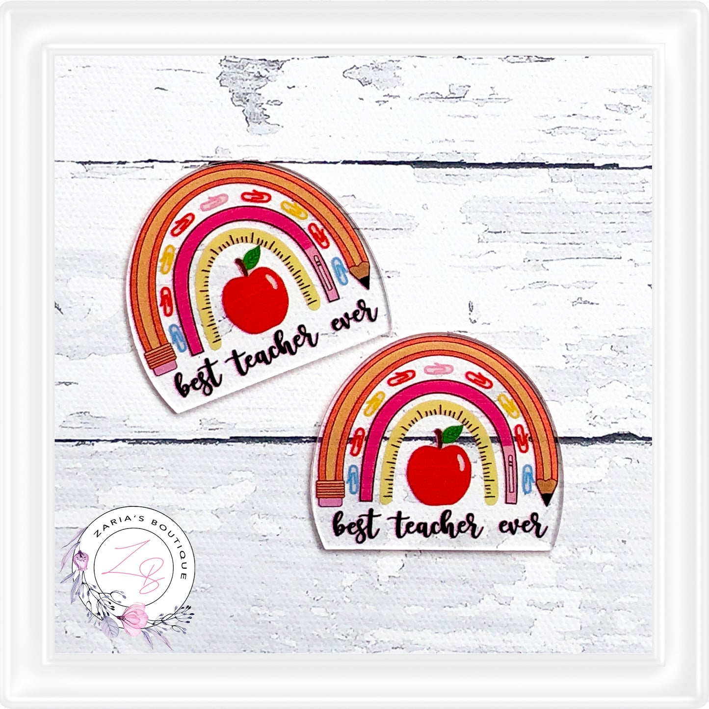 • Best Teacher Ever • Transparent Acrylic Flatback Craft Embellishments • Set of 2 •