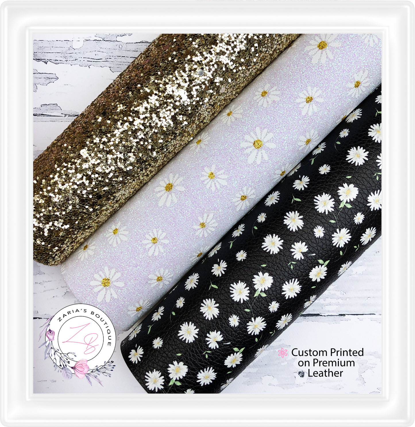 ⋅ Black White & Gold Daisy Bundle ⋅ Premium Custom Floral Vegan Faux Leather & Glitter