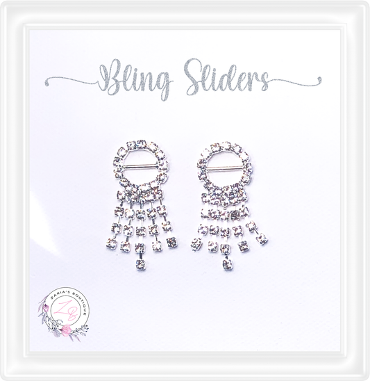 ⋅ Silver Crystal Bling Dangle Slider Buckle Embellishment ⋅