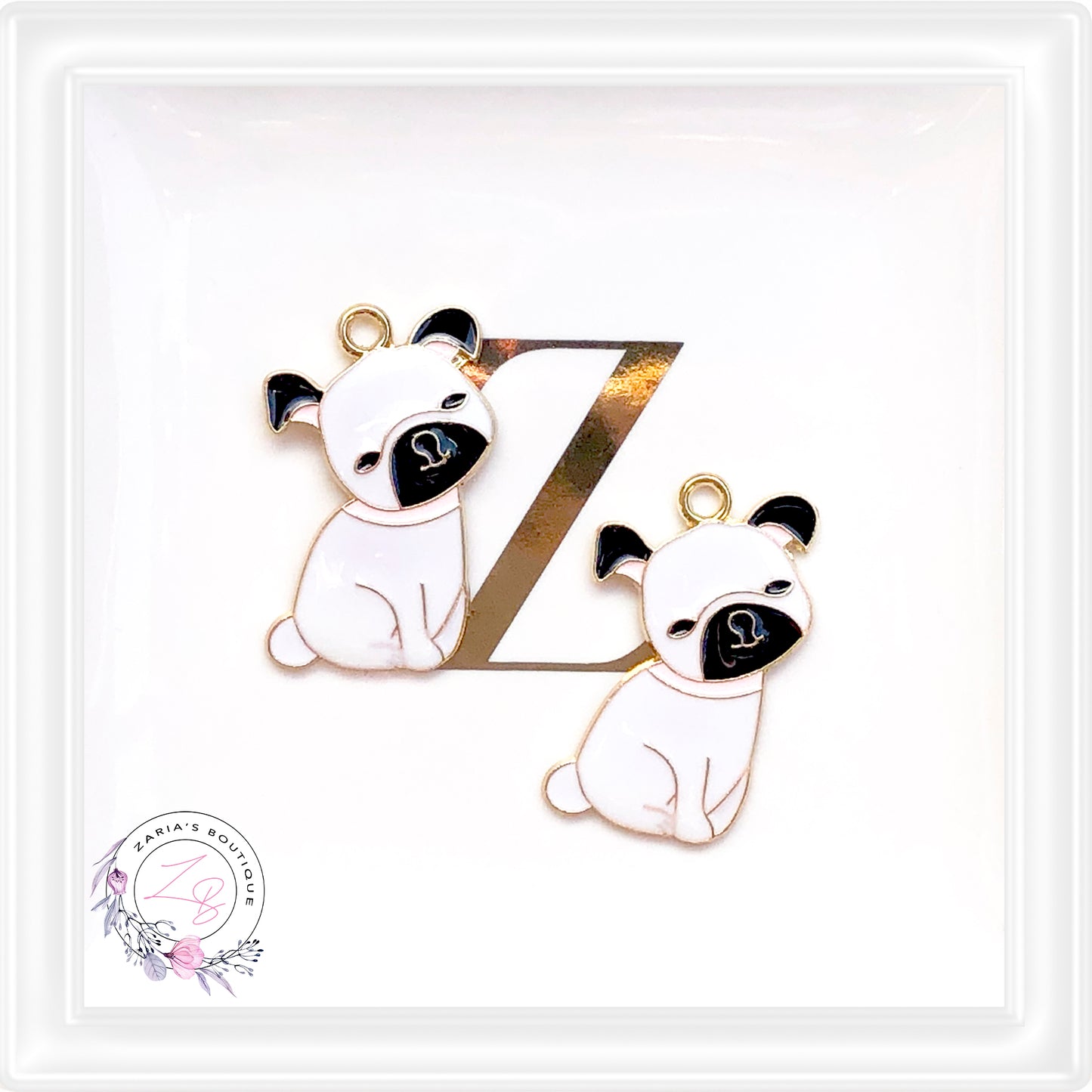 ⋅ French Bulldog Charms ⋅ Enamel Earrings Pendants ⋅ Set of 2 ⋅