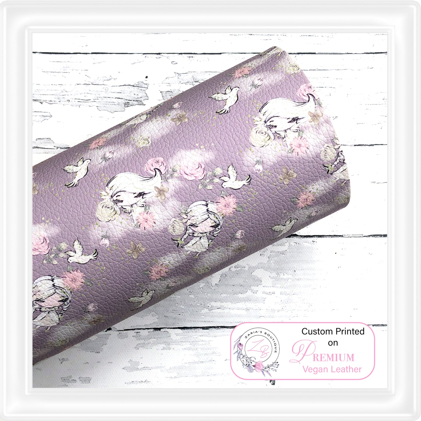 Christmas Lavender Angels & Doves Vegan Faux Leather