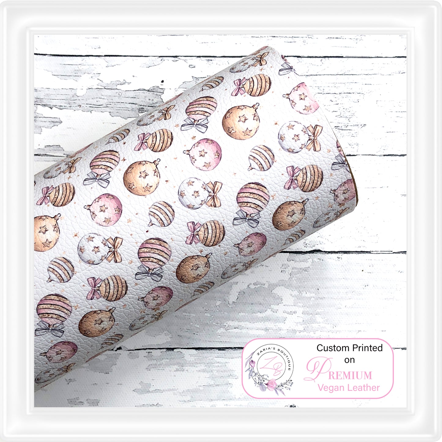 Christmas Baubles Vegan Faux Leather ~ Ivory