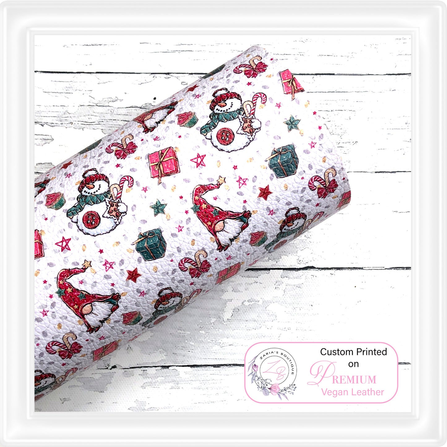 Christmas Gnomes & Snowmen ~ White ~ Faux Leather