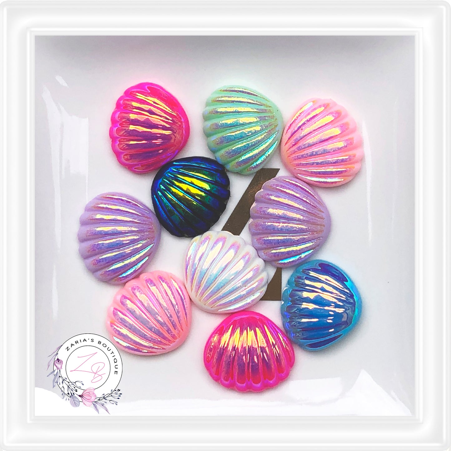 • AB Mirror Finish Shells • Bow & Hair Clip Embellishments • Pack of 10 •