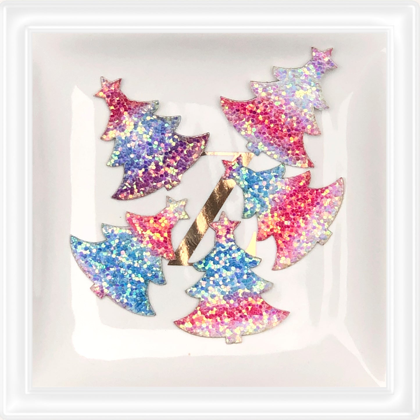 ⋅ Self-Adhesive Christmas Trees ⋅ Colourful Glitter ⋅ Pack of 5 ⋅