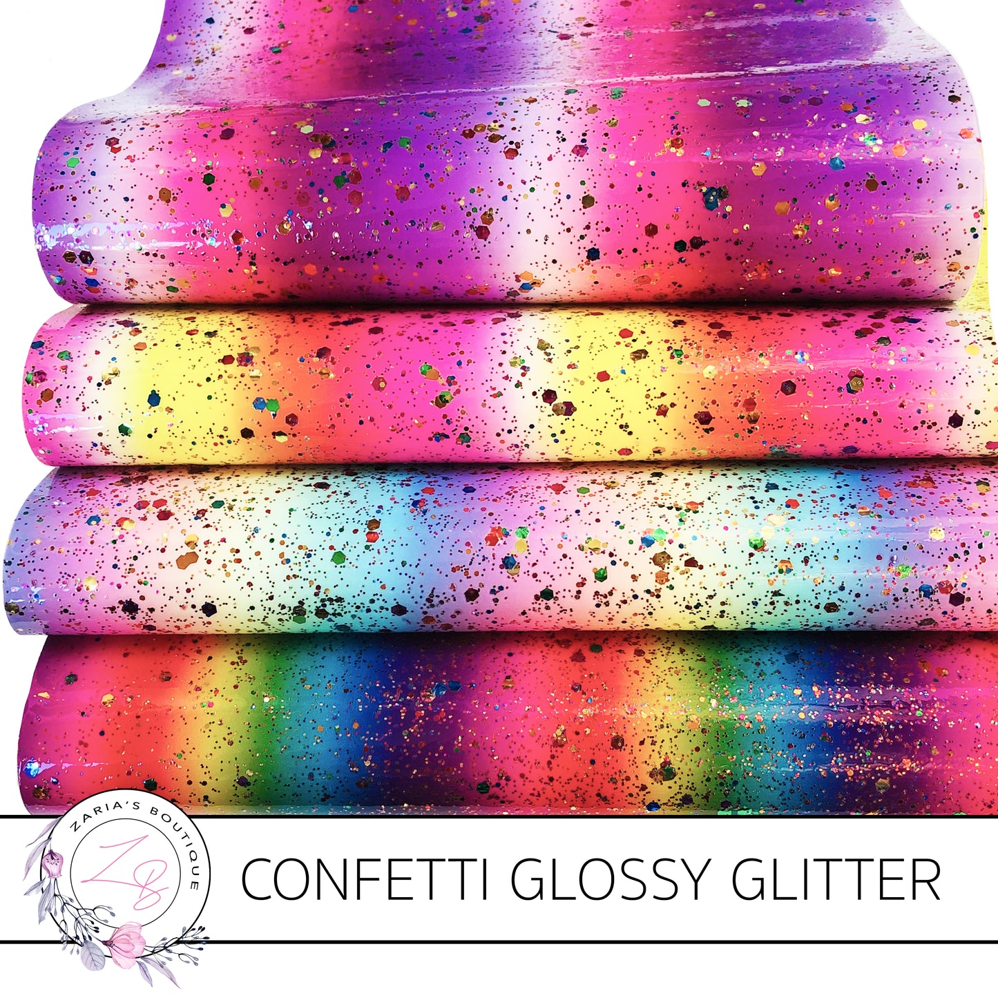 Confetti Glossy Glitter ~ Multi-Colour Rainbow Stripes ~ 4 Colours