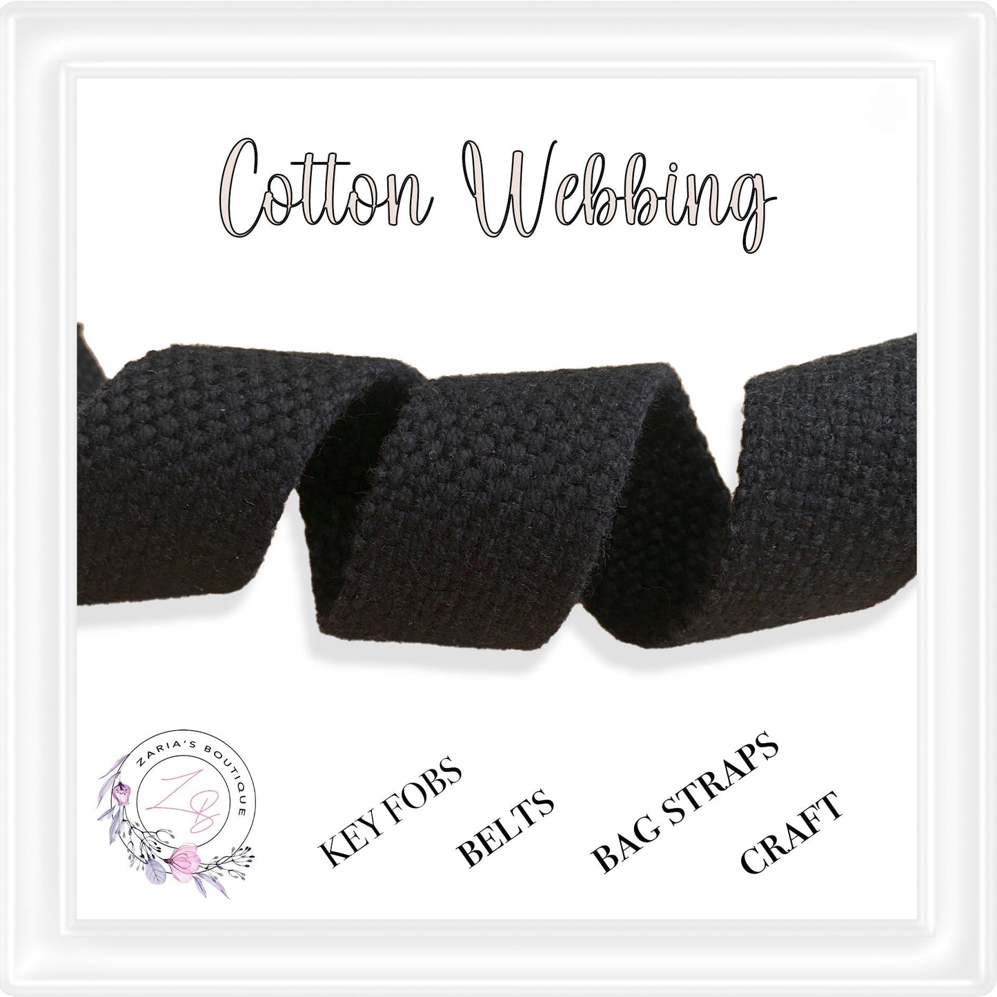 ⋅ 25mm Cotton Webbing ⋅ Black ⋅ per Metre