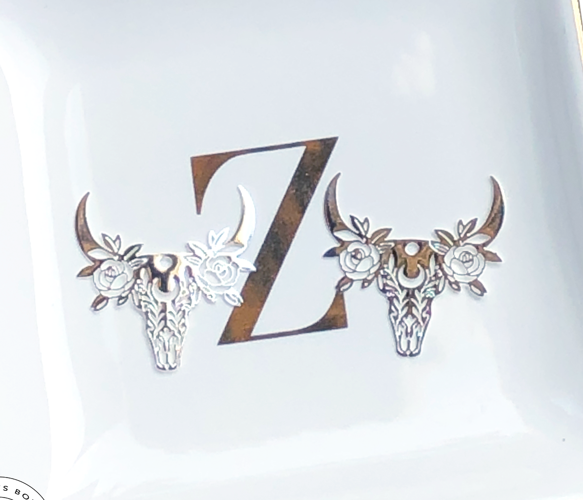 ⋅ Floral Cow Skulls ⋅ Silver Boho Metal Earring Embellishments ⋅ 2 pieces