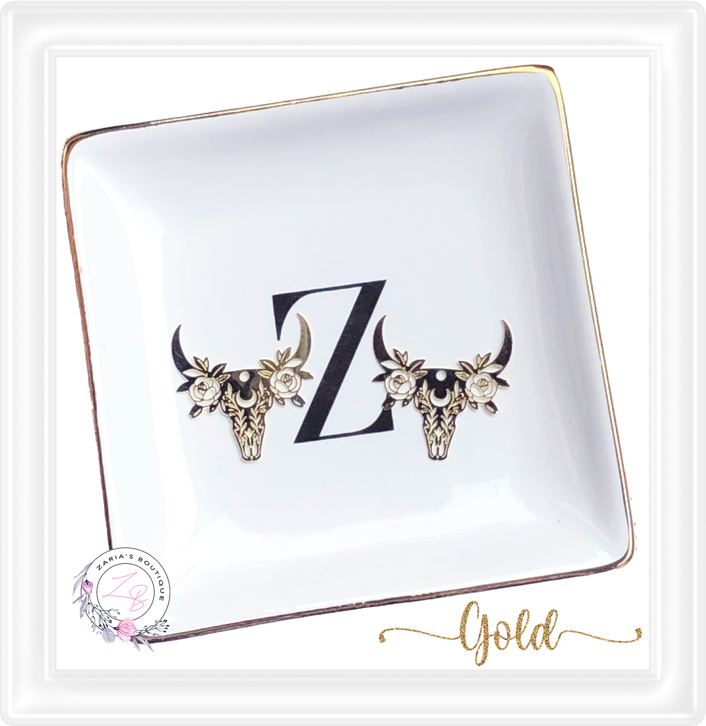 ⋅ Floral Cow Skulls ⋅ Gold Boho Metal Earring Embellishments ⋅ 2 pieces