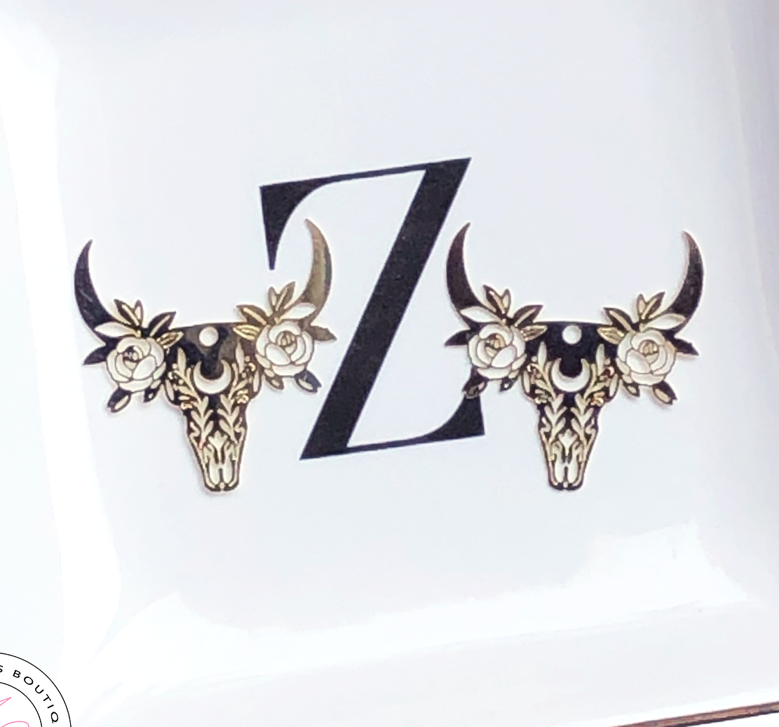 ⋅ Floral Cow Skulls ⋅ Gold Boho Metal Earring Embellishments ⋅ 2 pieces