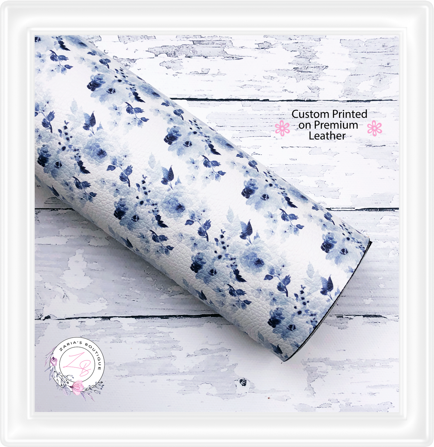 ⋅ Dusty Blue Rose Floral ⋅ Custom Printed Premium Vegan Faux Leather ⋅