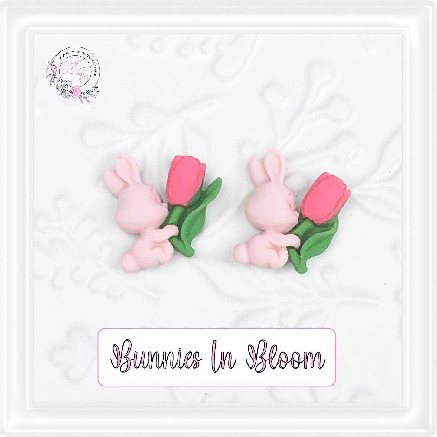 ⋅ Sweet Bunny & Tulip ⋅ Flatback Resin Bow Embellishments ⋅ 2 pieces