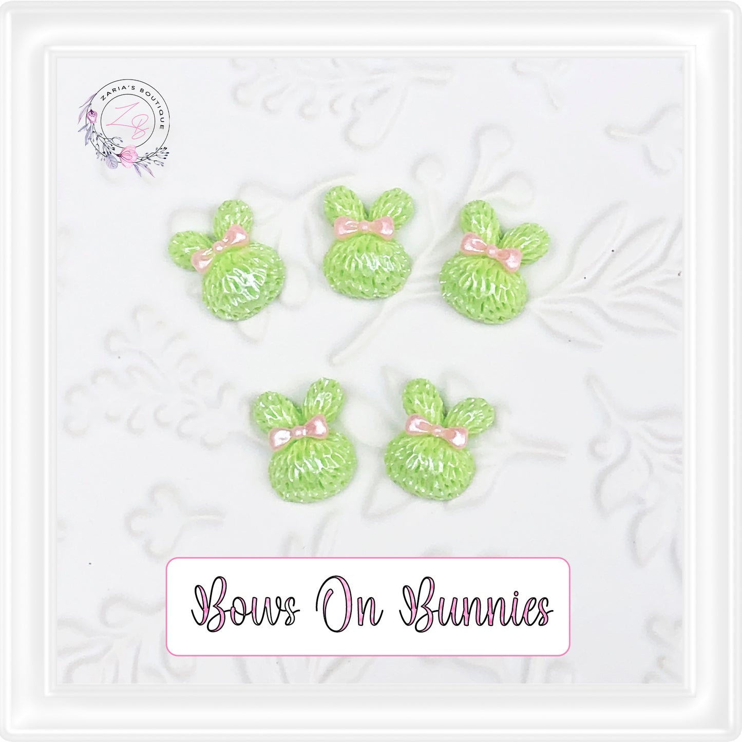 ⋅ Bows On Bunnies ⋅ Flat Back Cabochon Resin Embellishments ⋅ 5 pieces ⋅