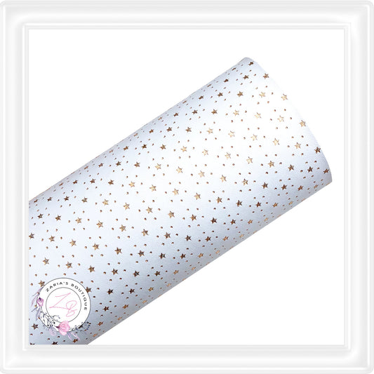 Embossed Stars ~ Silver & White Vegan Faux Leather Fabric Sheets
