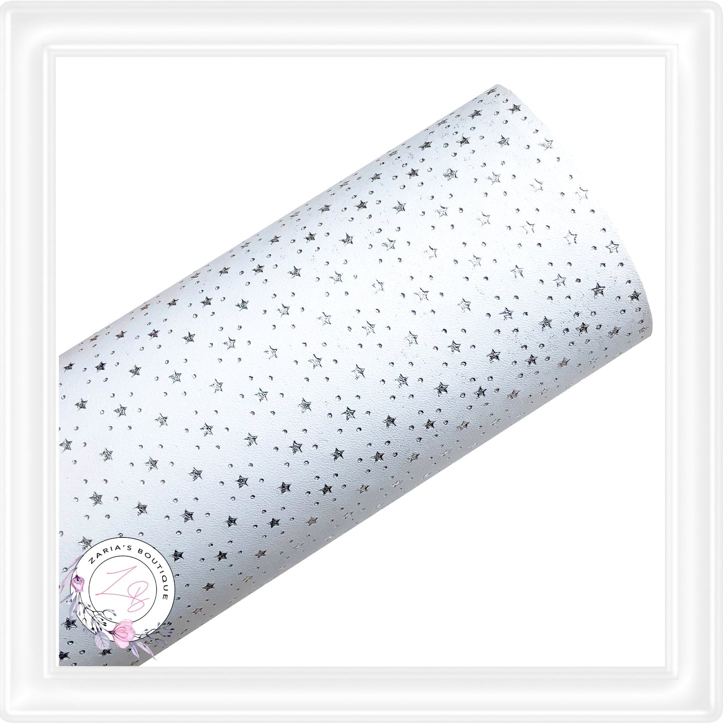 Embossed Stars ~ Silver & White Vegan Faux Leather Fabric Sheets