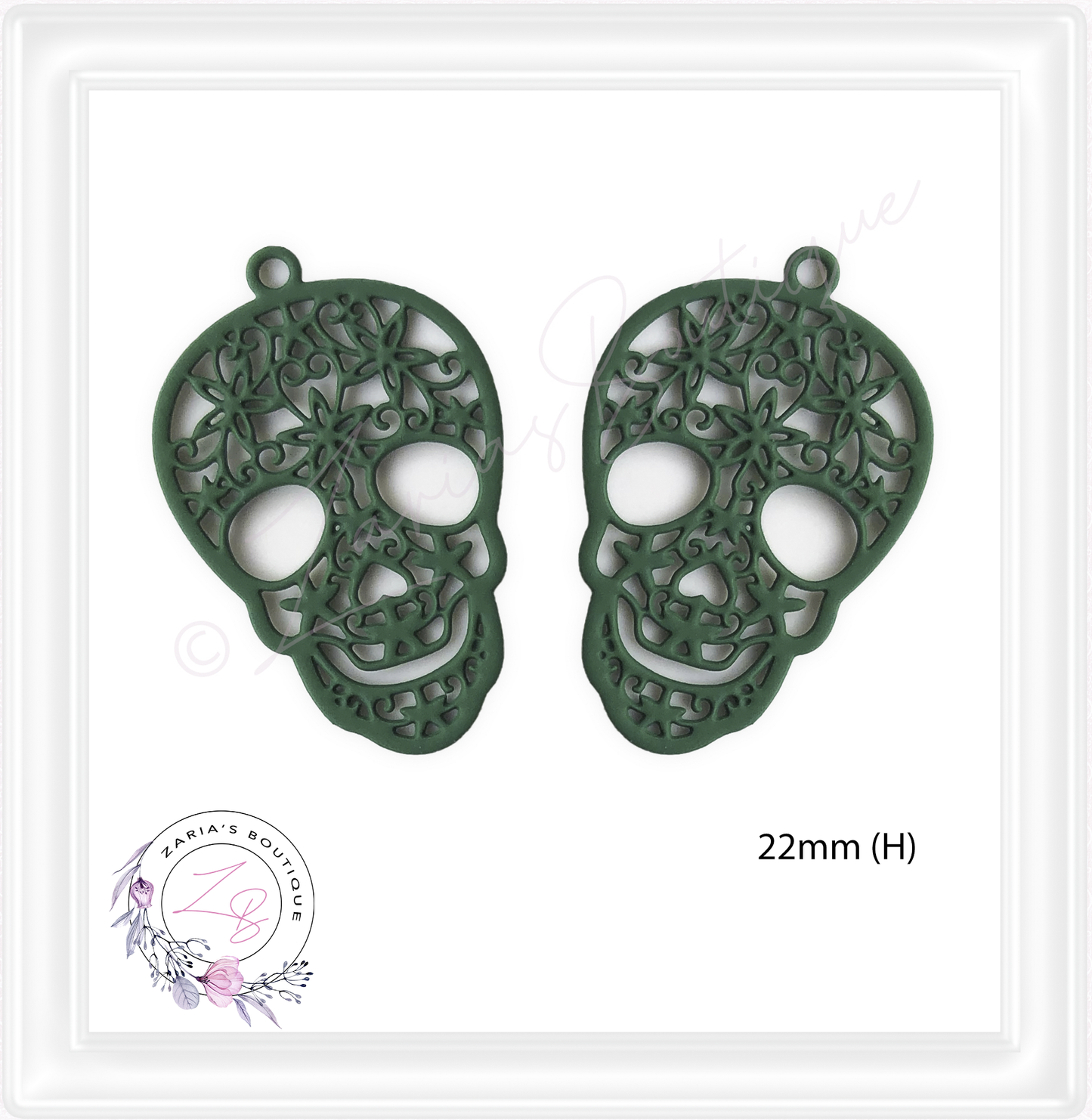 ⋅ Emerald Green Skull Earring Pendant Charms ⋅ Metal ⋅ 2 Pieces ⋅